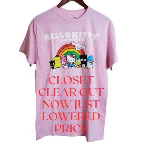 Hello Kitty Tops - Hello Kitty And Friends Womens Juniors Top Medium Pink Rainbow Graphic T-Shirt